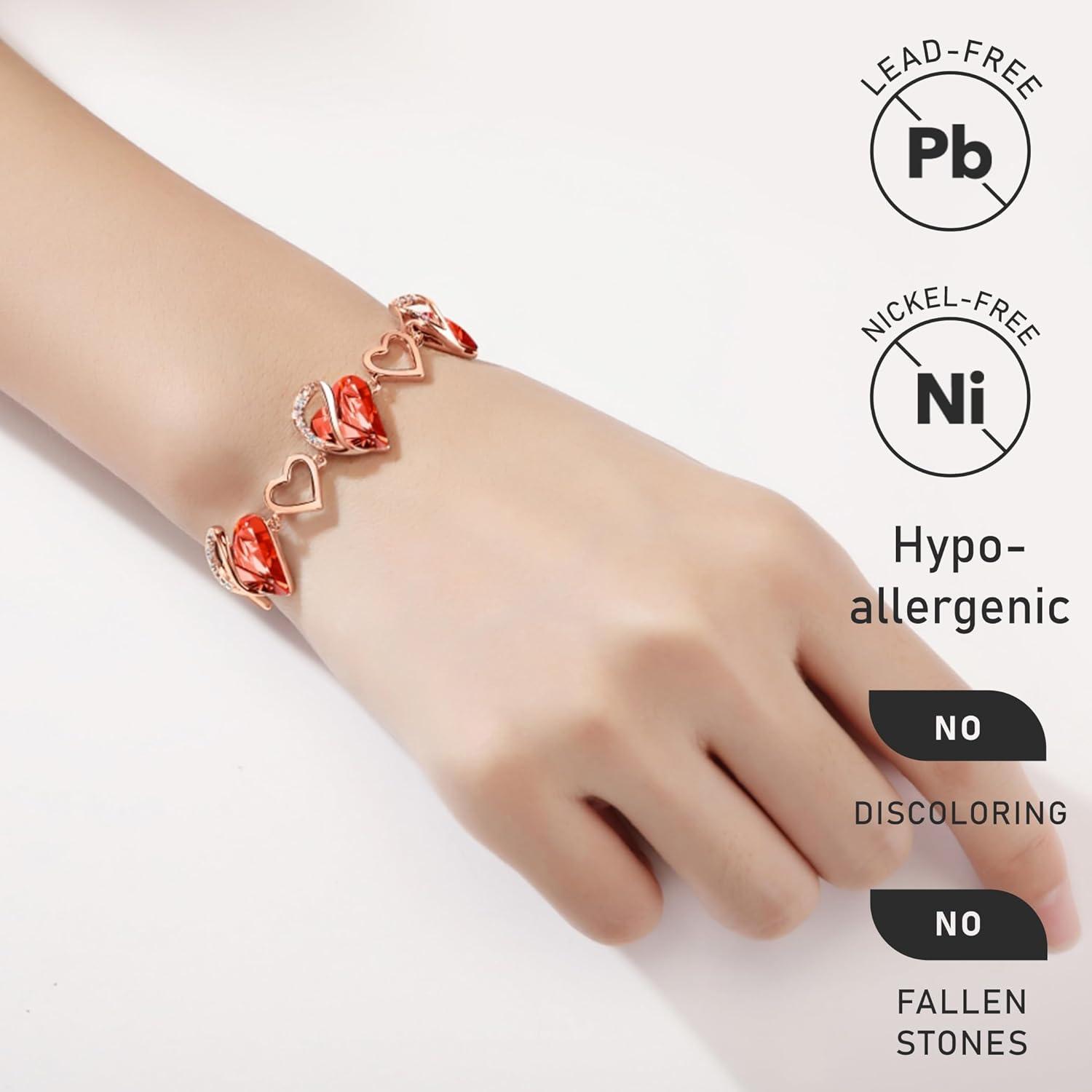 imageLeafael 18K Rose Gold Plated Love Heart Link Bracelet with Healing Stone Crystal Jewellery Gifts for Women 7 Chain 2 Extender21 Jan July Carnelian Red