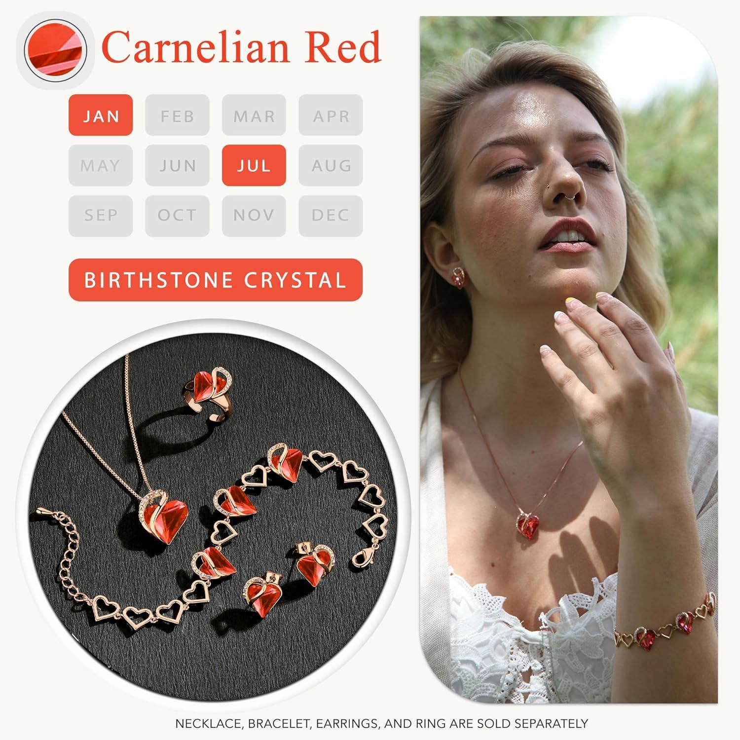 imageLeafael 18K Rose Gold Plated Love Heart Link Bracelet with Healing Stone Crystal Jewellery Gifts for Women 7 Chain 2 Extender21 Jan July Carnelian Red