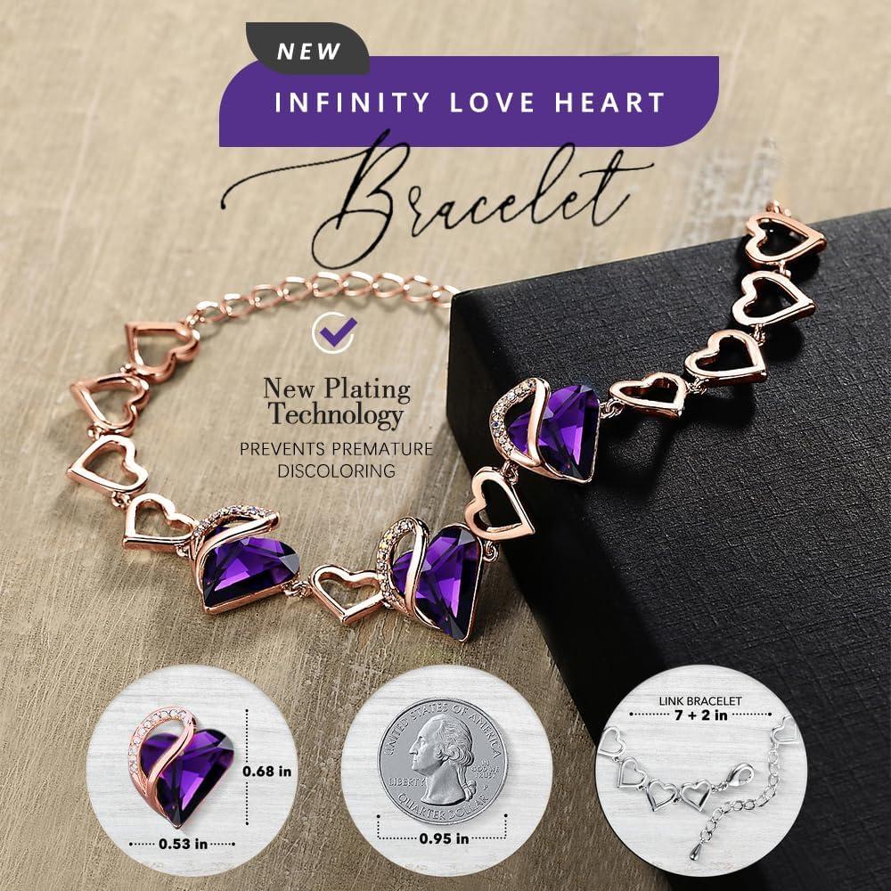 imageLeafael 18K Rose Gold Plated Love Heart Link Bracelet with Healing Stone Crystal Jewellery Gifts for Women 7 Chain 2 Extender22 February Dark Amethyst Pink