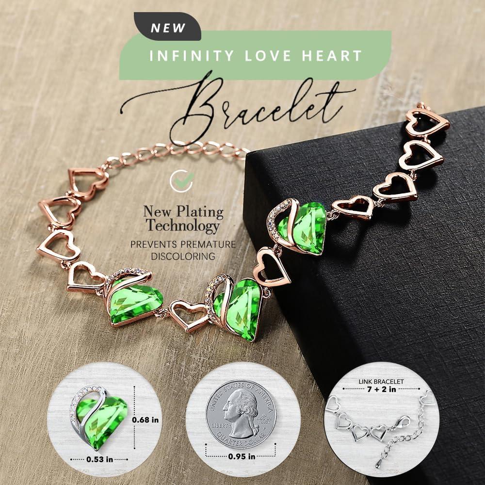 imageLeafael 18K Rose Gold Plated Love Heart Link Bracelet with Healing Stone Crystal Jewellery Gifts for Women 7 Chain 2 Extender25 May August Fern Green