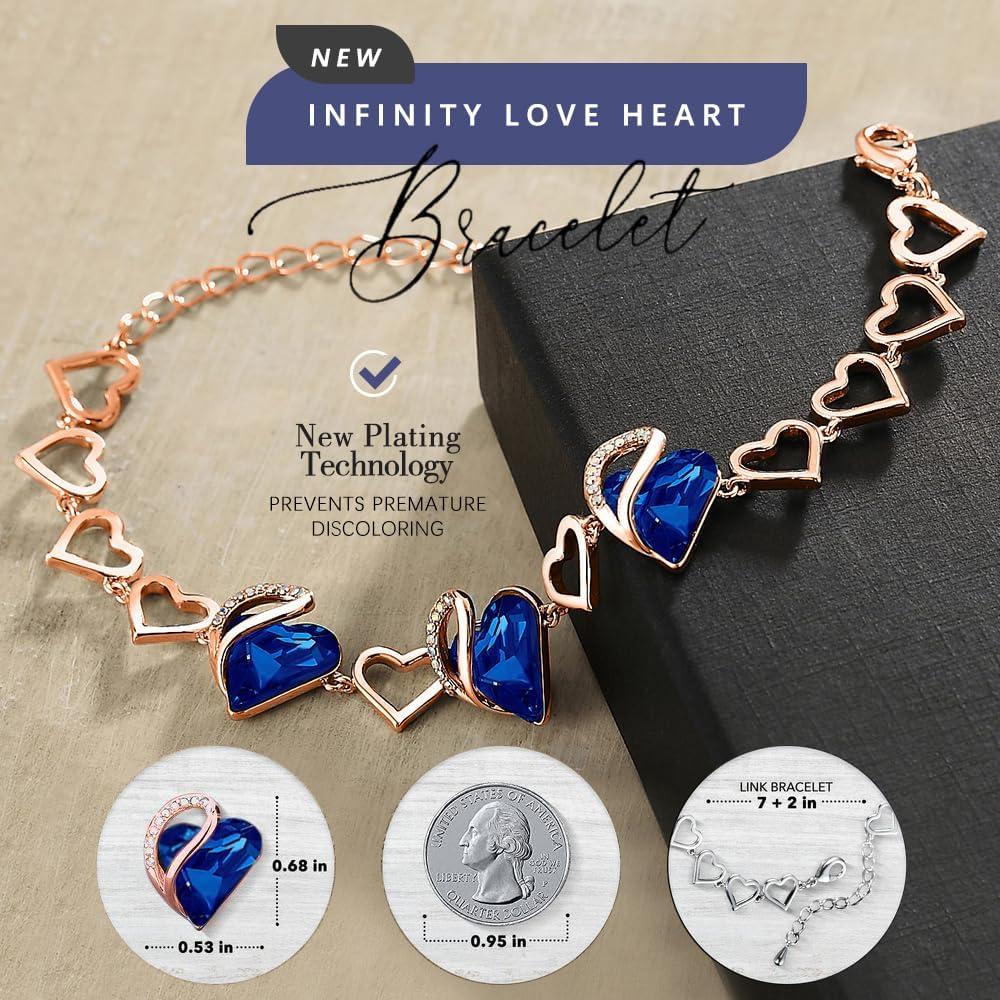 imageLeafael 18K Rose Gold Plated Love Heart Link Bracelet with Healing Stone Crystal Jewellery Gifts for Women 7 Chain 2 Extender29a Dark Sapphire Blue