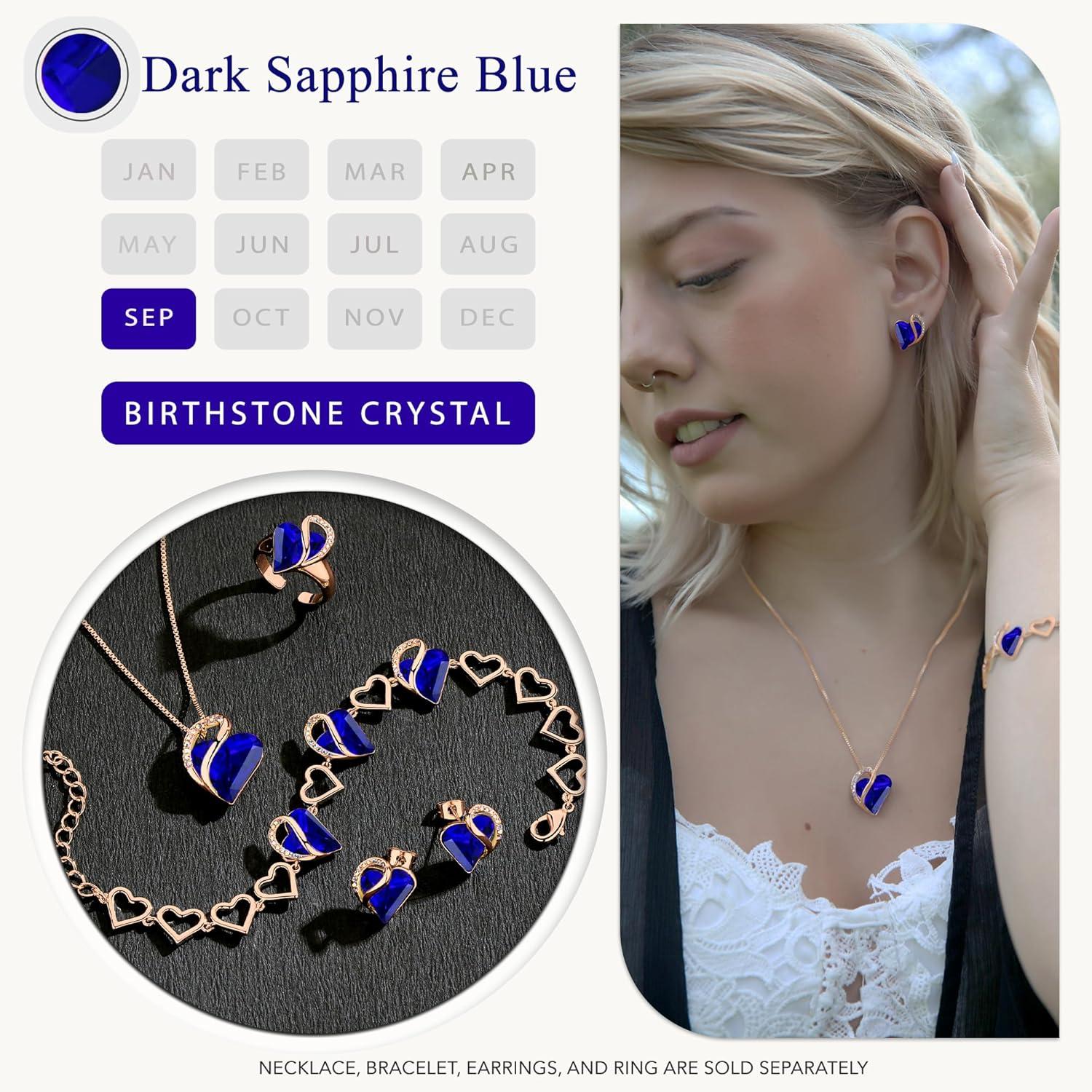 imageLeafael 18K Rose Gold Plated Love Heart Link Bracelet with Healing Stone Crystal Jewellery Gifts for Women 7 Chain 2 Extender29a Dark Sapphire Blue