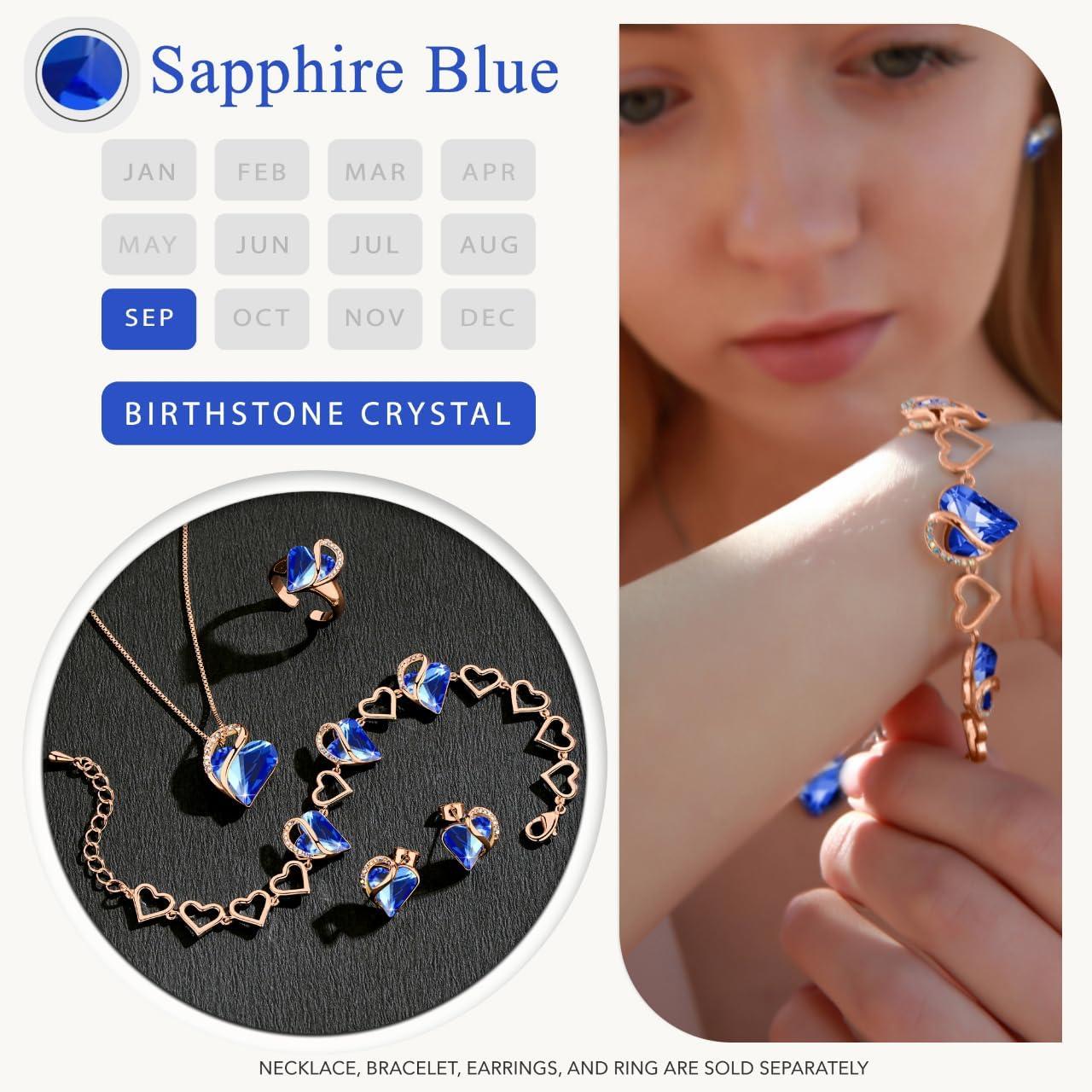 imageLeafael 18K Rose Gold Plated Love Heart Link Bracelet with Healing Stone Crystal Jewellery Gifts for Women 7 Chain 2 Extender29b Sapphire Blue