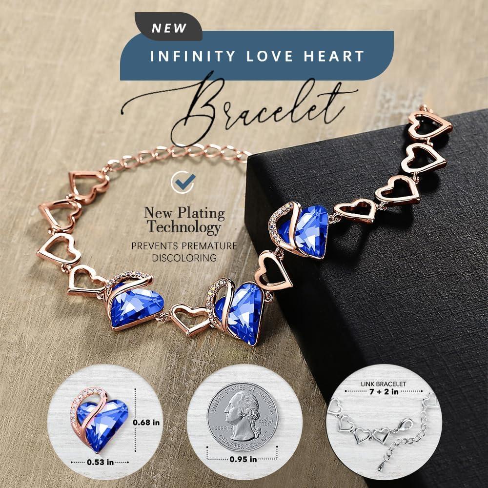 imageLeafael 18K Rose Gold Plated Love Heart Link Bracelet with Healing Stone Crystal Jewellery Gifts for Women 7 Chain 2 Extender29b Sapphire Blue