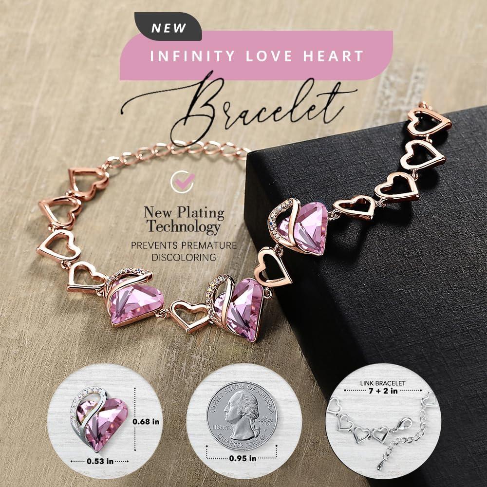 imageLeafael 18K Rose Gold Plated Love Heart Link Bracelet with Healing Stone Crystal Jewellery Gifts for Women 7 Chain 2 Extender30 October Rose Quartz Pink