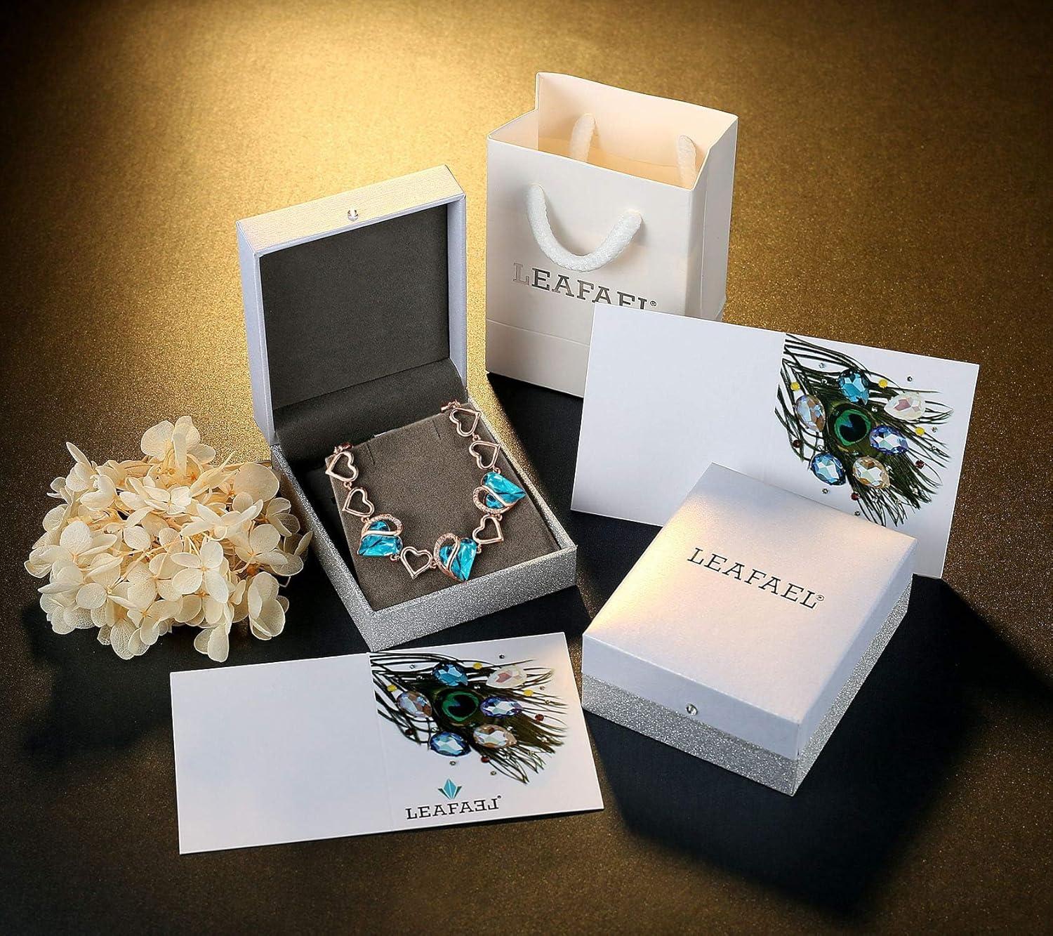 imageLeafael 18K Rose Gold Plated Love Heart Link Bracelet with Healing Stone Crystal Jewellery Gifts for Women 7 Chain 2 Extender32 December Turquoise Aquamarine Blue