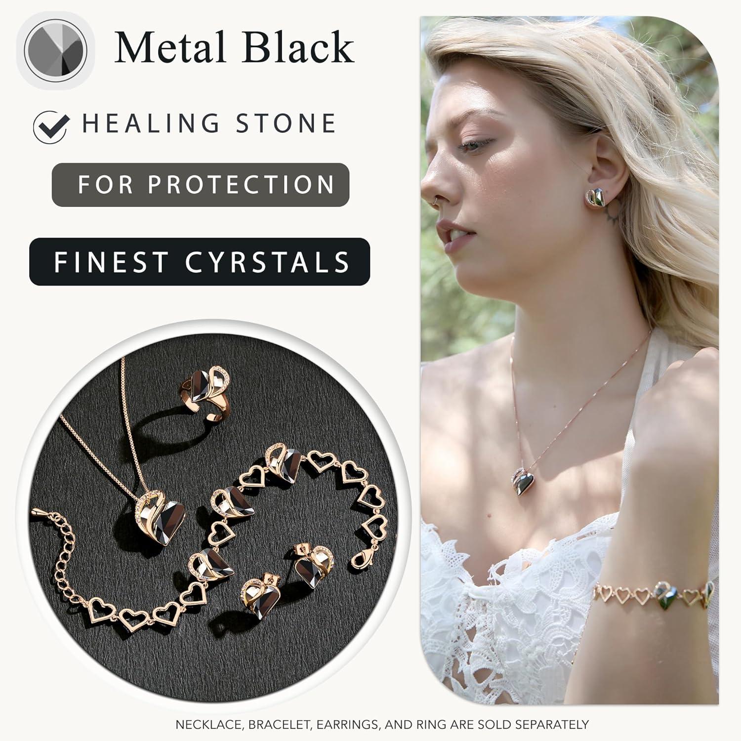 imageLeafael 18K Rose Gold Plated Love Heart Link Bracelet with Healing Stone Crystal Jewellery Gifts for Women 7 Chain 2 Extender33a Healing Stone for Protection Tourmaline Metal Black