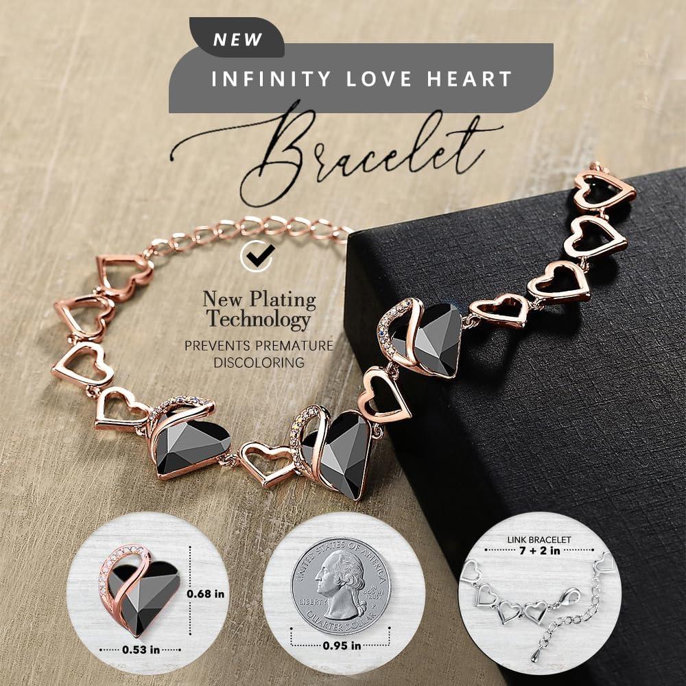 imageLeafael 18K Rose Gold Plated Love Heart Link Bracelet with Healing Stone Crystal Jewellery Gifts for Women 7 Chain 2 Extender33a Healing Stone for Protection Tourmaline Metal Black