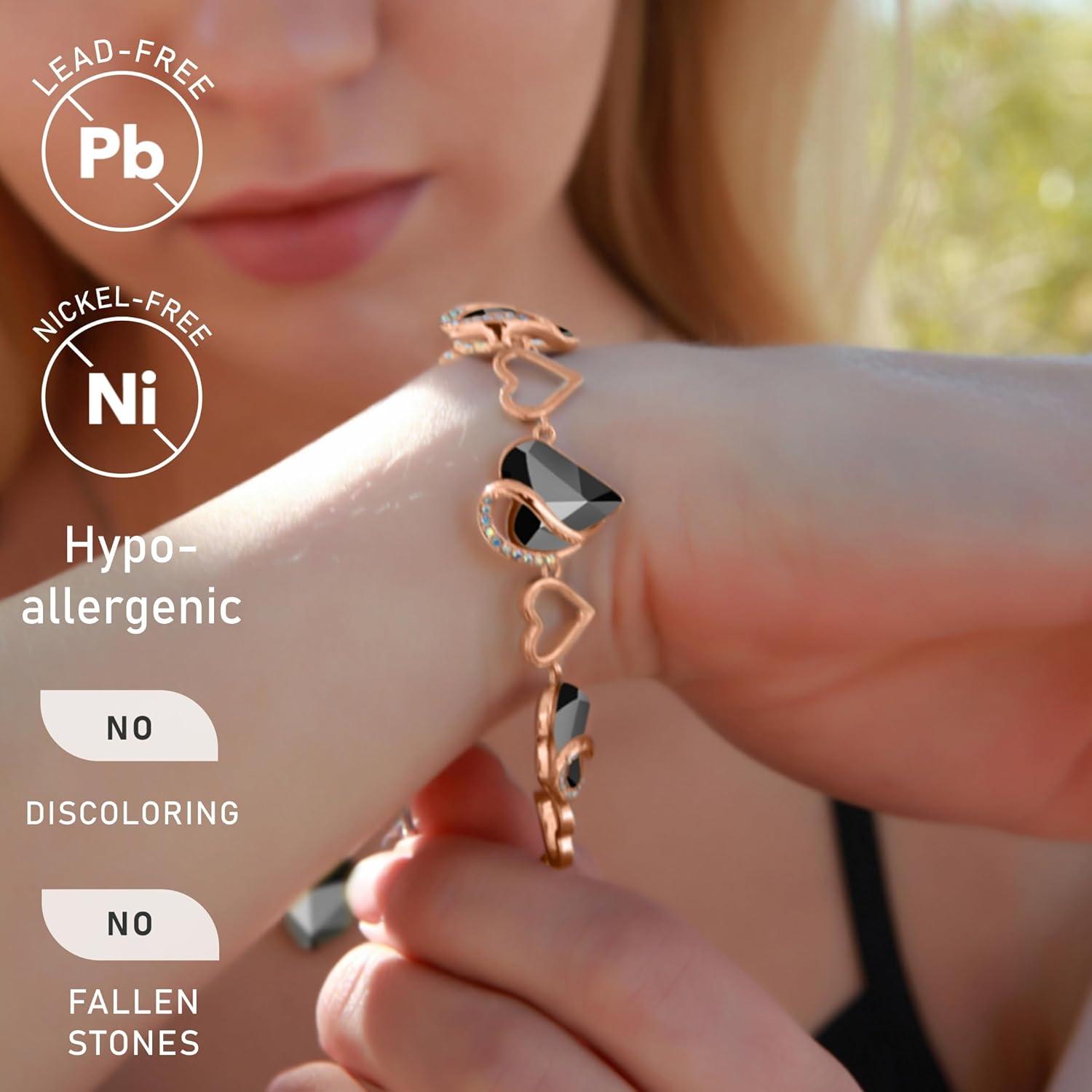 imageLeafael 18K Rose Gold Plated Love Heart Link Bracelet with Healing Stone Crystal Jewellery Gifts for Women 7 Chain 2 Extender33a Healing Stone for Protection Tourmaline Metal Black
