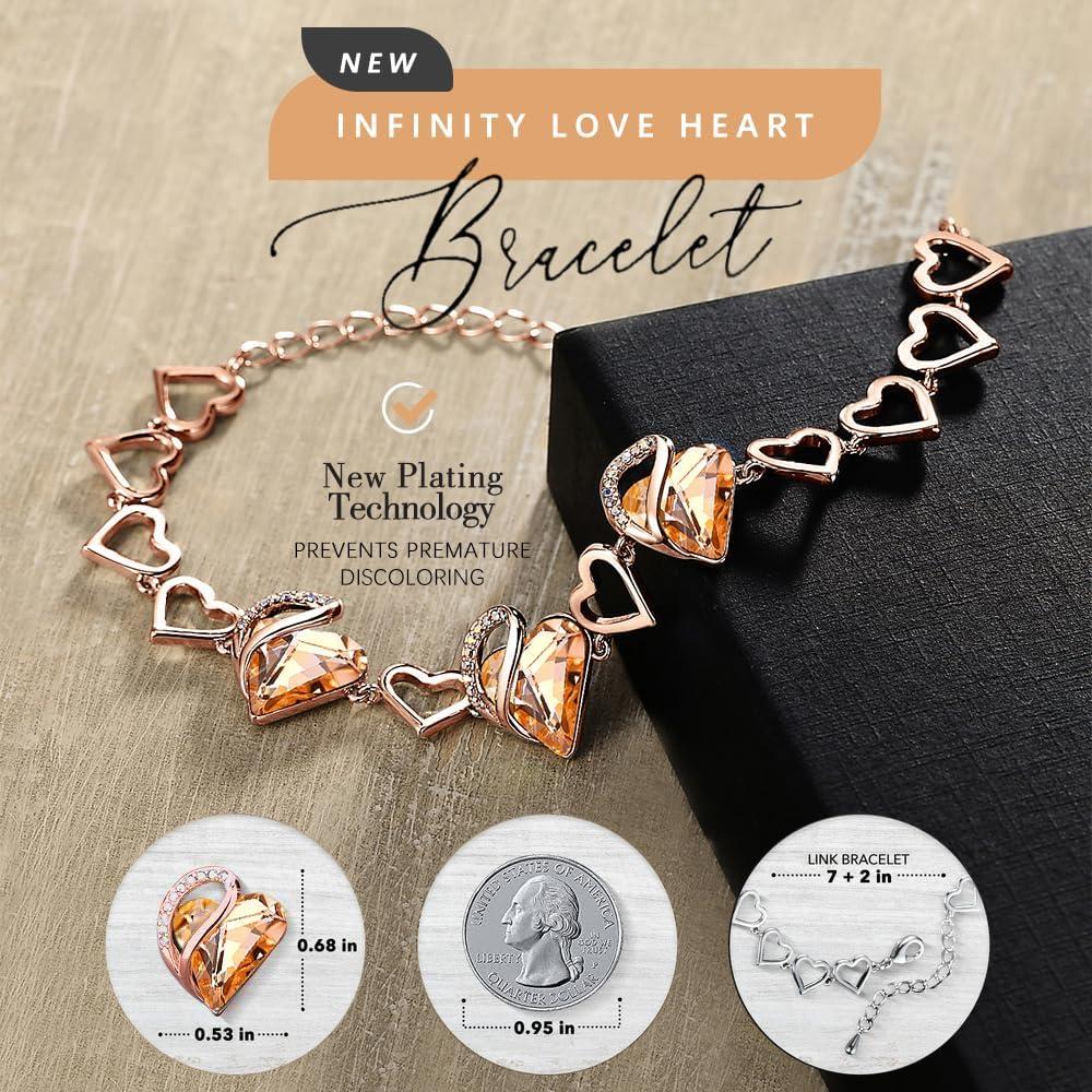imageLeafael 18K Rose Gold Plated Love Heart Link Bracelet with Healing Stone Crystal Jewellery Gifts for Women 7 Chain 2 Extender34 Healing Stone for Happiness Light Orange
