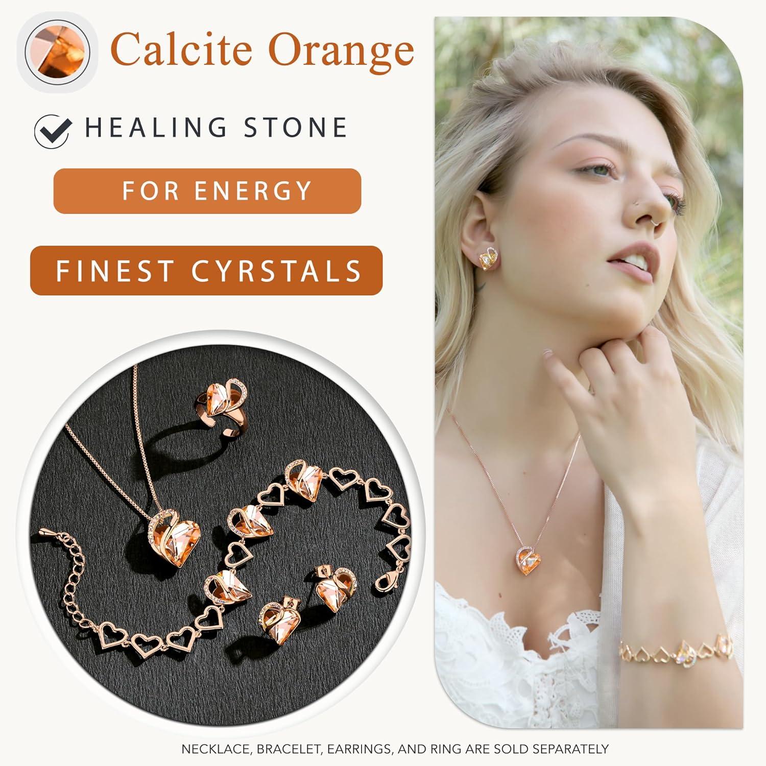imageLeafael 18K Rose Gold Plated Love Heart Link Bracelet with Healing Stone Crystal Jewellery Gifts for Women 7 Chain 2 Extender34 Healing Stone for Happiness Light Orange