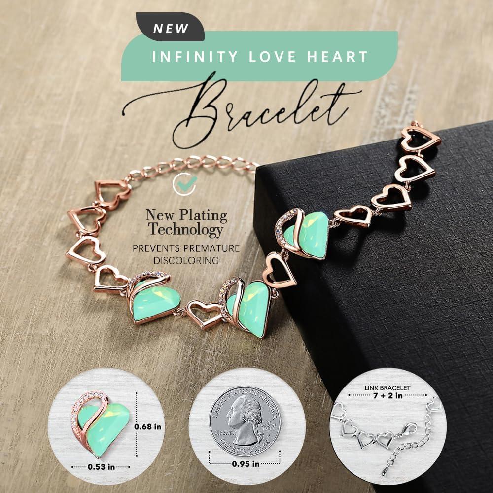 imageLeafael 18K Rose Gold Plated Love Heart Link Bracelet with Healing Stone Crystal Jewellery Gifts for Women 7 Chain 2 Extender35 Healing Stone for Luck Jade Opal Green
