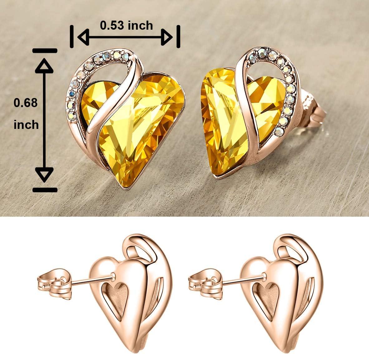 imageLeafael 18K Rose Gold Plated Love Heart Stud Earrings with Healing Stone Crystal Jewelry Gifts for WomenBalance Healing Stone Amber Brown Crystal