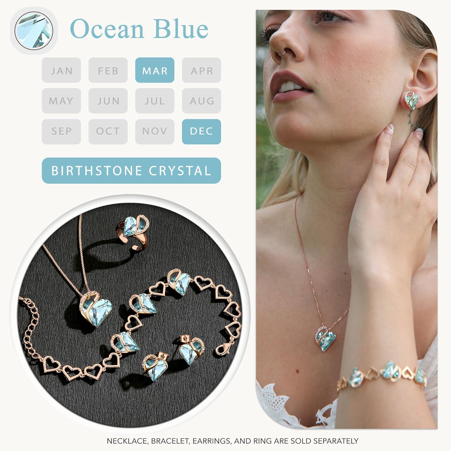 imageLeafael 18K Rose Gold Plated Love Heart Stud Earrings with Healing Stone Crystal Jewelry Gifts for WomenClear Mind Healing Stone Topaz Light Blue Crystal