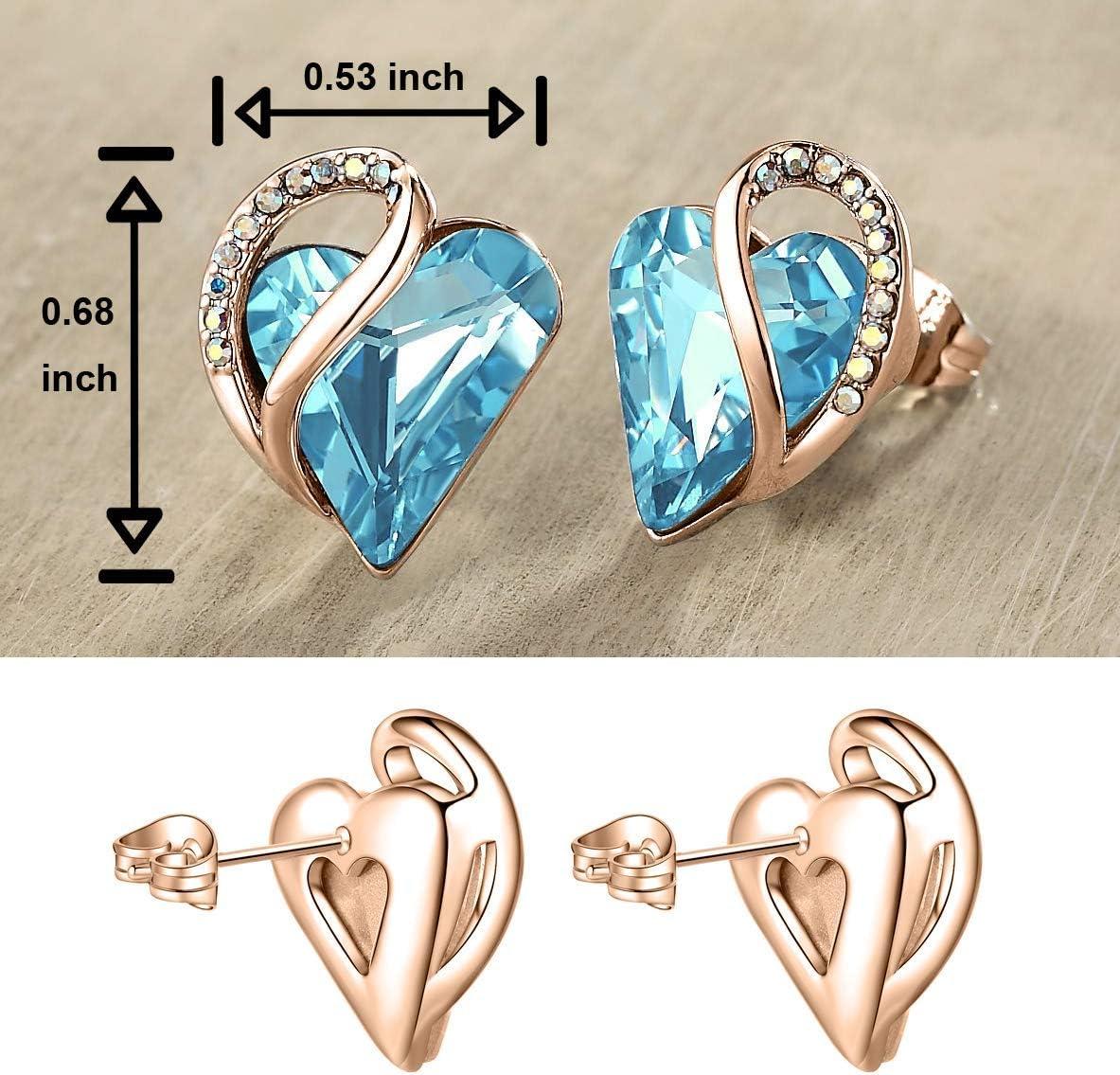 imageLeafael 18K Rose Gold Plated Love Heart Stud Earrings with Healing Stone Crystal Jewelry Gifts for WomenClear Mind Healing Stone Topaz Light Blue Crystal