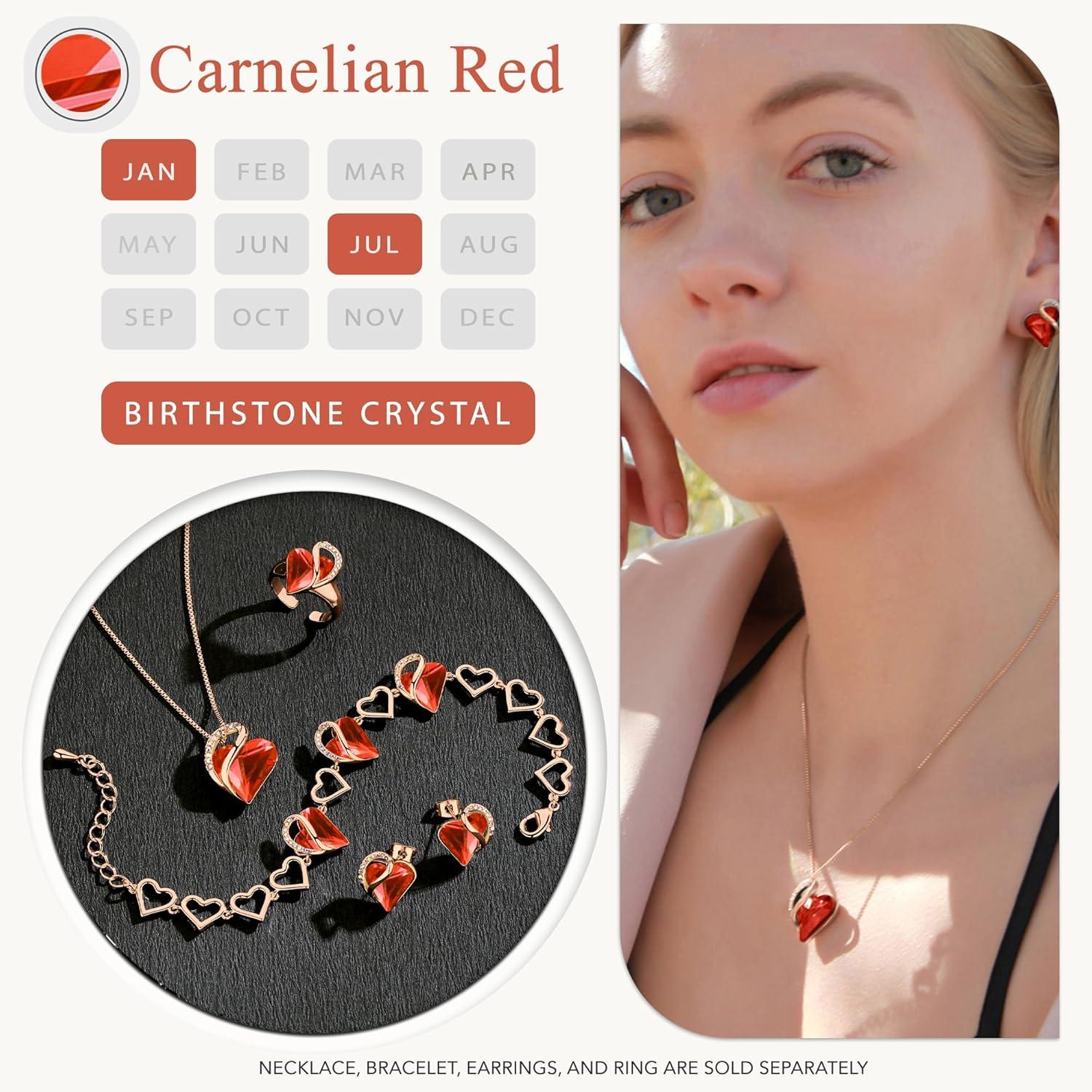 imageLeafael 18K Rose Gold Plated Love Heart Stud Earrings with Healing Stone Crystal Jewelry Gifts for WomenCourage Healing Stone Carnelian Red Crystal