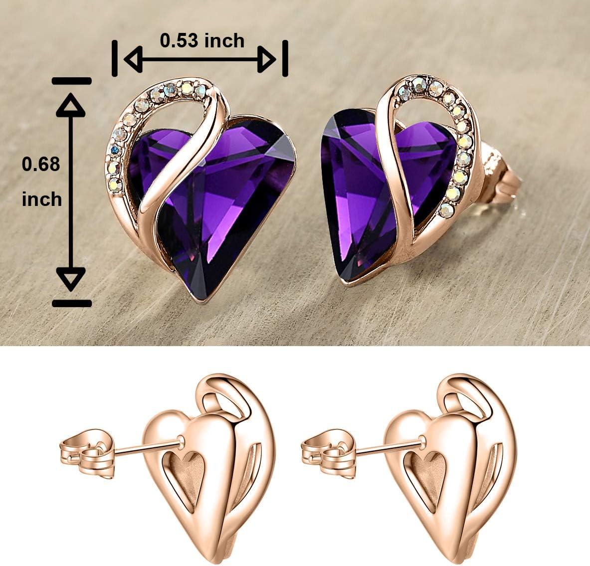 imageLeafael 18K Rose Gold Plated Love Heart Stud Earrings with Healing Stone Crystal Jewelry Gifts for WomenCreativity Healing Stone Dark Amethyst Pink Crystal