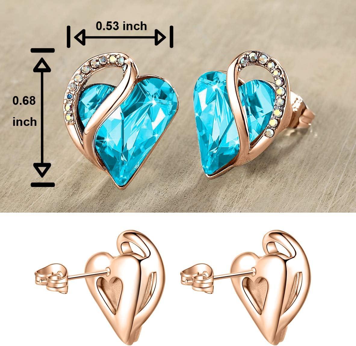 imageLeafael 18K Rose Gold Plated Love Heart Stud Earrings with Healing Stone Crystal Jewelry Gifts for WomenFriendship Healing Stone Turquoise Aquamarine Blue Crystal