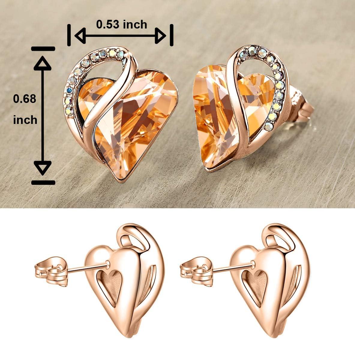 imageLeafael 18K Rose Gold Plated Love Heart Stud Earrings with Healing Stone Crystal Jewelry Gifts for WomenHappiness Healing Stone Citrine Golden Yellow Crystal