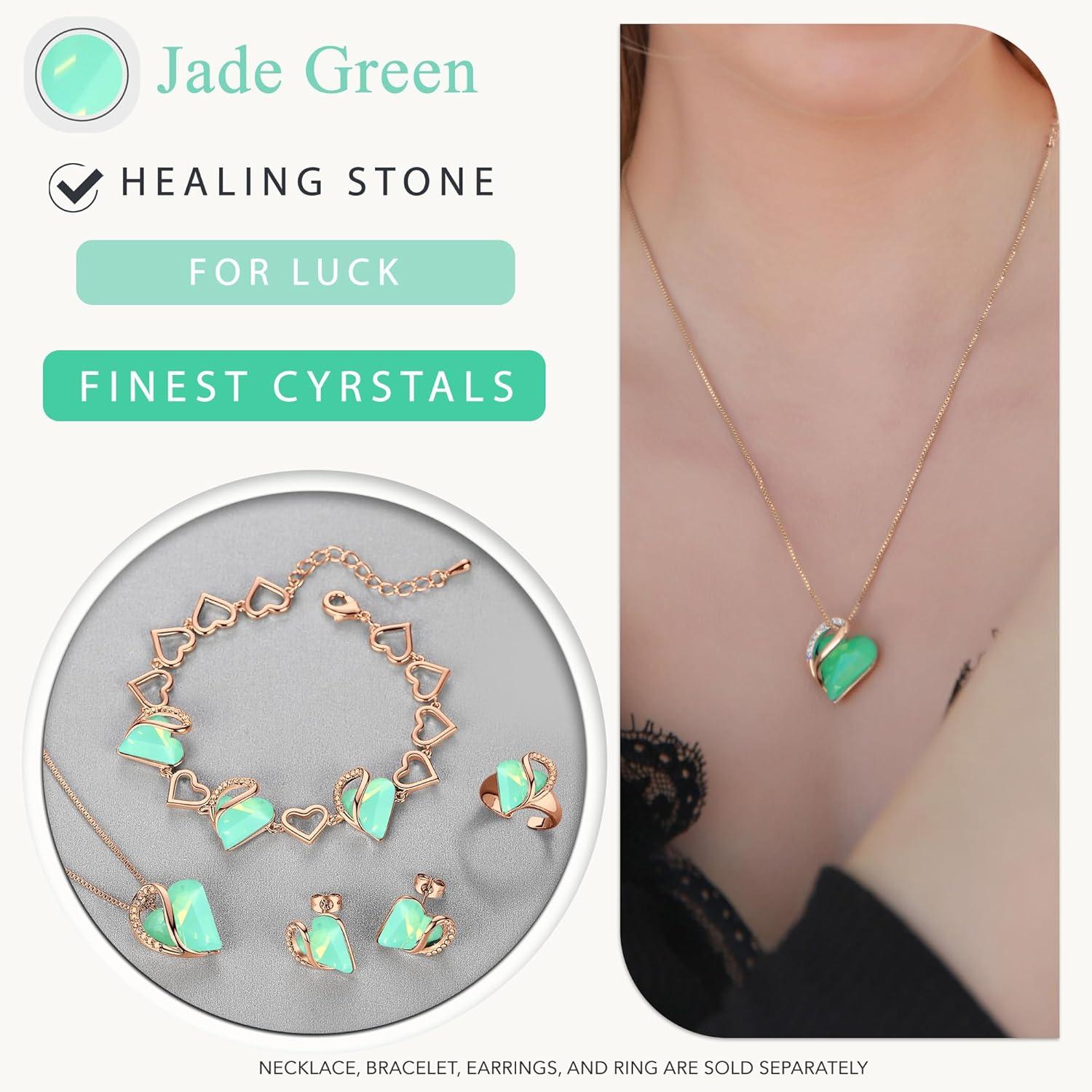 imageLeafael 18K Rose Gold Plated Love Heart Stud Earrings with Healing Stone Crystal Jewelry Gifts for WomenLuck Healing Stone Jade Opal Green Crystal