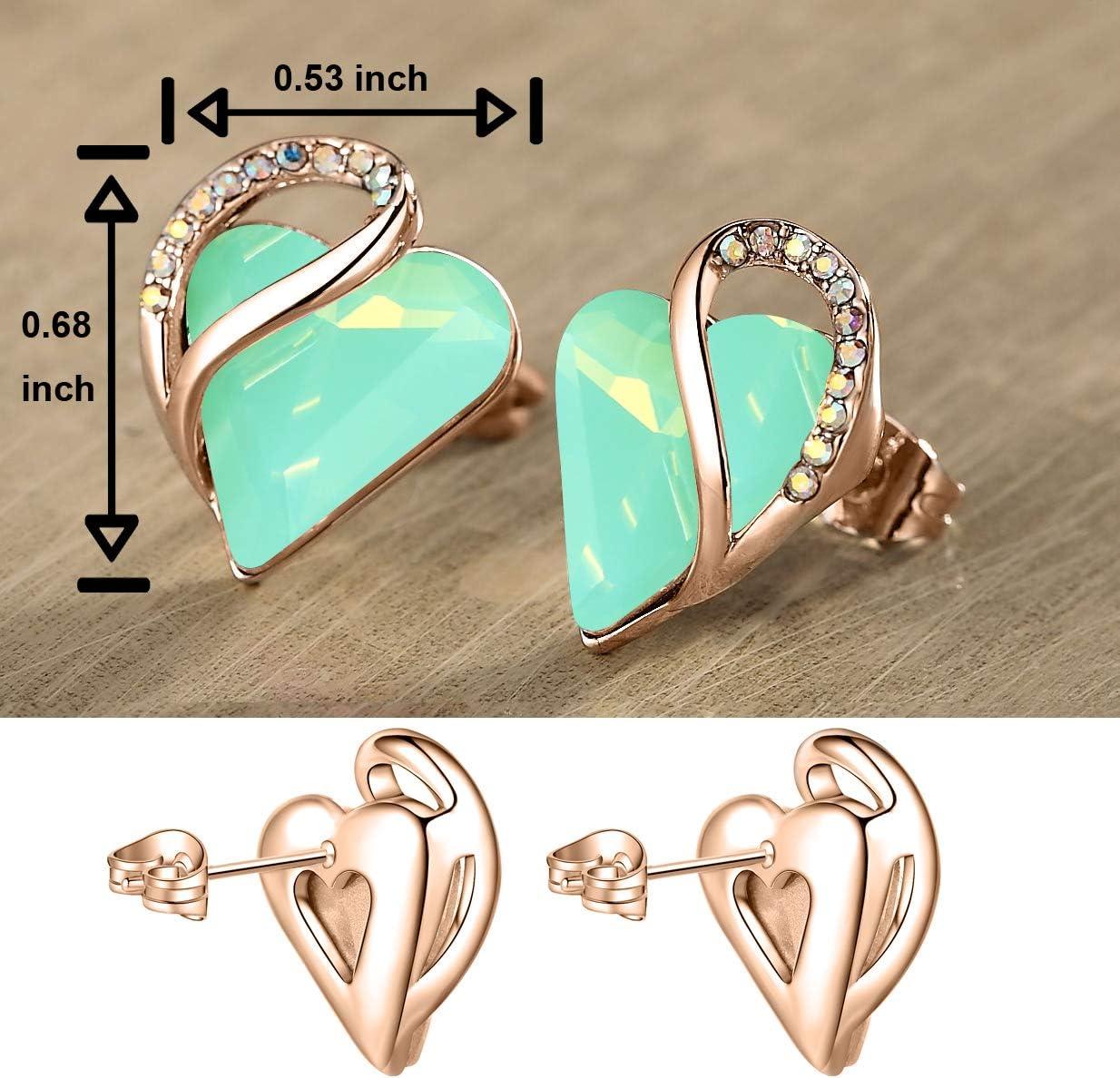 imageLeafael 18K Rose Gold Plated Love Heart Stud Earrings with Healing Stone Crystal Jewelry Gifts for WomenLuck Healing Stone Jade Opal Green Crystal