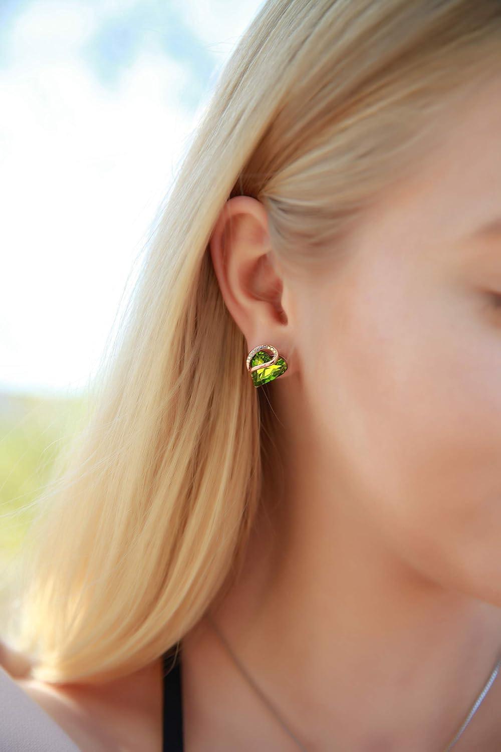 imageLeafael 18K Rose Gold Plated Love Heart Stud Earrings with Healing Stone Crystal Jewelry Gifts for WomenNature Healing Stone Malachite Fern Green Crystal
