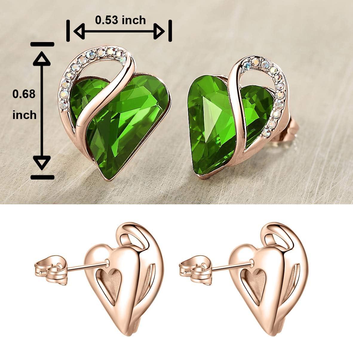imageLeafael 18K Rose Gold Plated Love Heart Stud Earrings with Healing Stone Crystal Jewelry Gifts for WomenNature Healing Stone Malachite Fern Green Crystal
