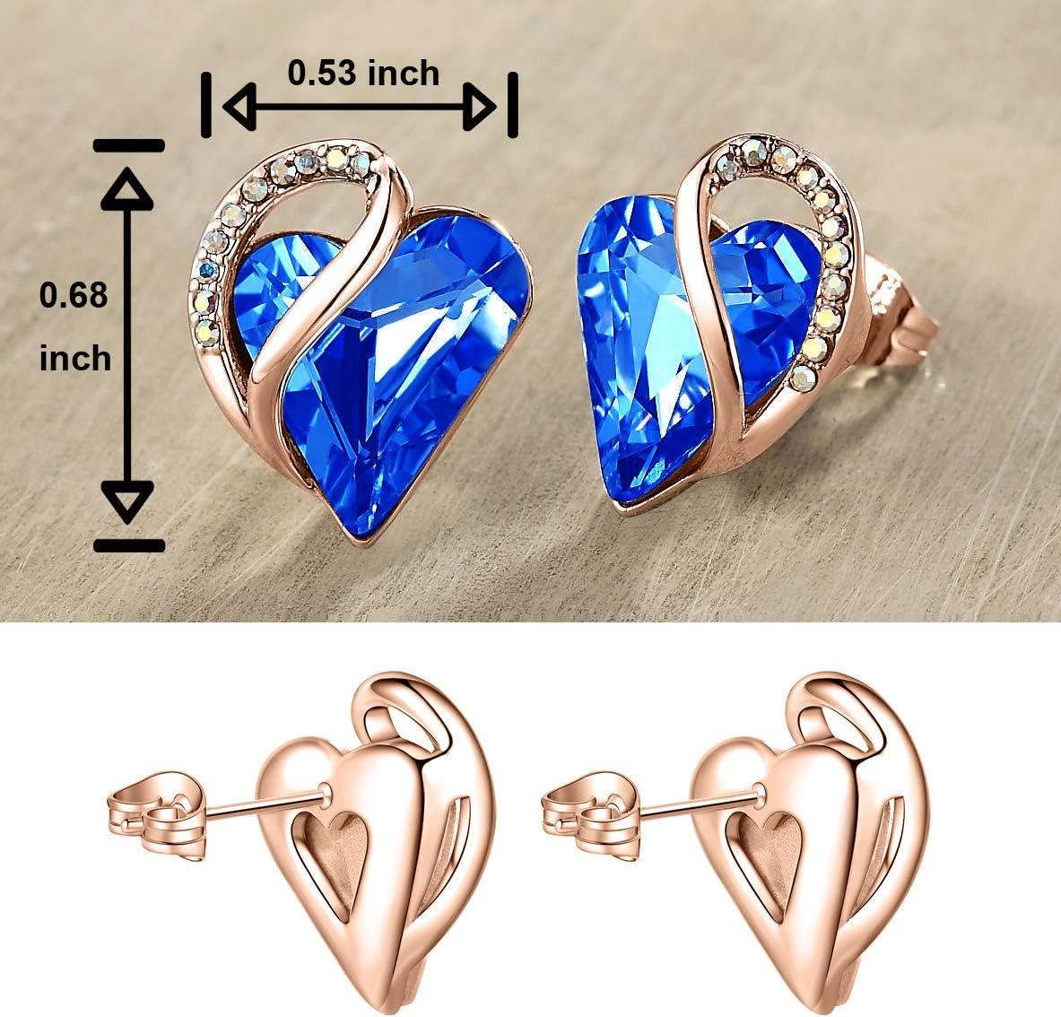 imageLeafael 18K Rose Gold Plated Love Heart Stud Earrings with Healing Stone Crystal Jewelry Gifts for WomenProtection Healing Stone Sapphire Blue Crystal