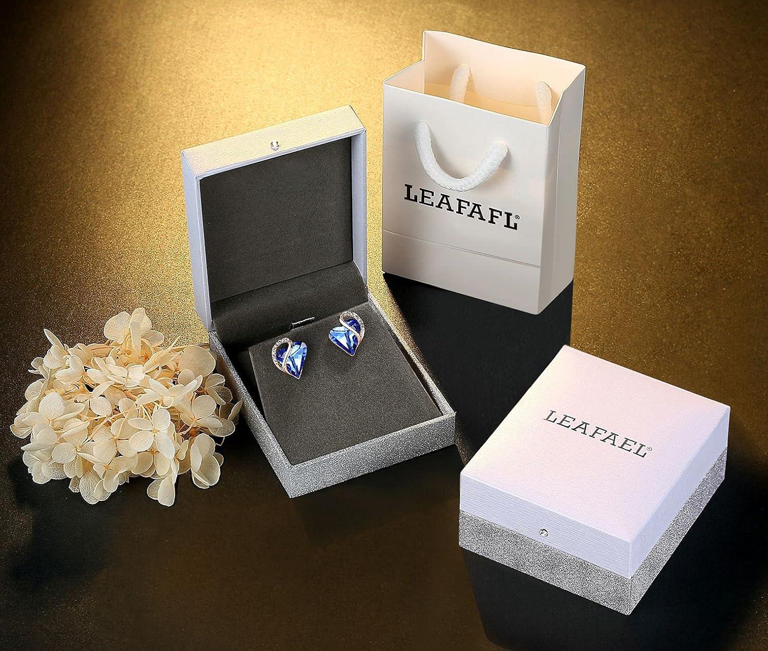 imageLeafael 18K Rose Gold Plated Love Heart Stud Earrings with Healing Stone Crystal Jewelry Gifts for WomenProtection Healing Stone Sapphire Blue Crystal
