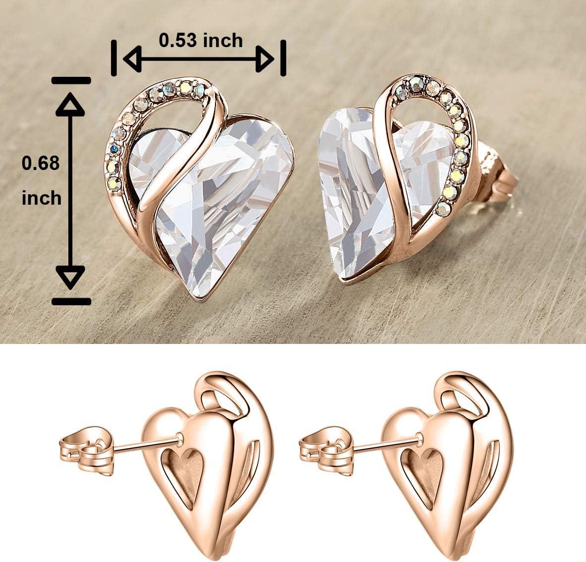 imageLeafael 18K Rose Gold Plated Love Heart Stud Earrings with Healing Stone Crystal Jewelry Gifts for WomenPurification Healing Stone Clear Quartz White Crystal