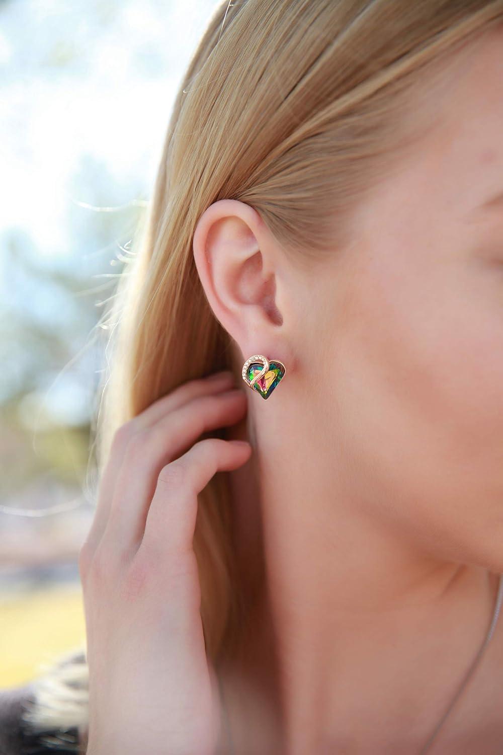 imageLeafael 18K Rose Gold Plated Love Heart Stud Earrings with Healing Stone Crystal Jewelry Gifts for WomenRecovery Healing Stone Rainbow Obsidian Black Crystal