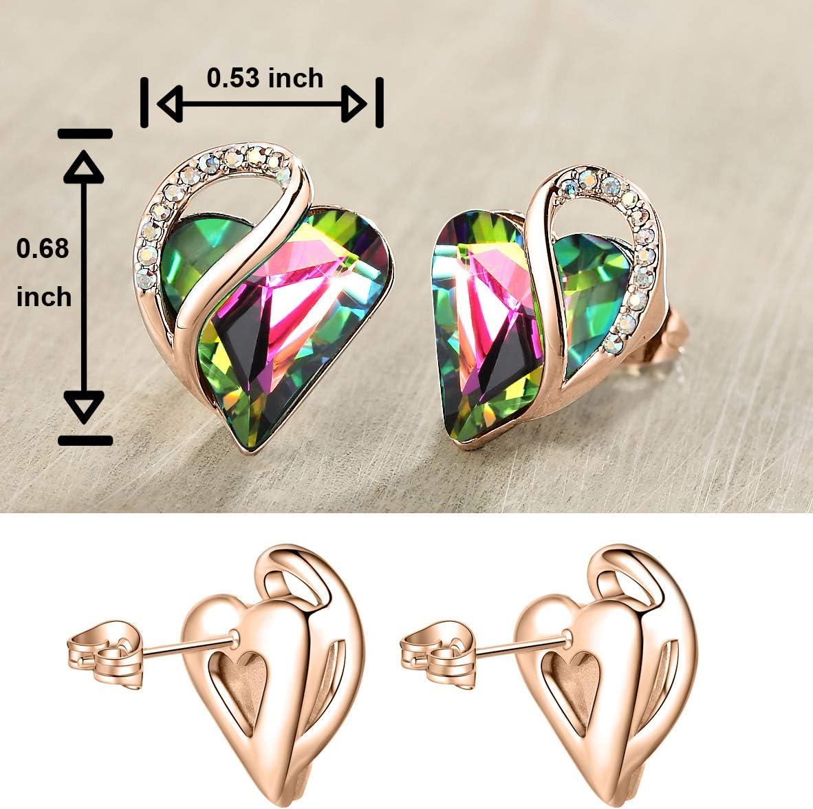 imageLeafael 18K Rose Gold Plated Love Heart Stud Earrings with Healing Stone Crystal Jewelry Gifts for WomenRecovery Healing Stone Rainbow Obsidian Black Crystal