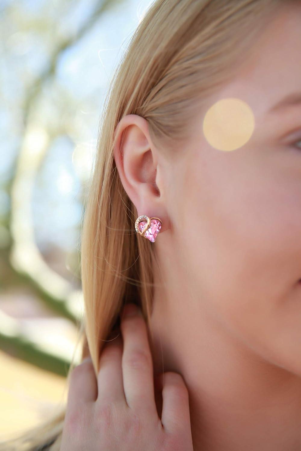 imageLeafael 18K Rose Gold Plated Love Heart Stud Earrings with Healing Stone Crystal Jewelry Gifts for WomenRomantic Love Healing Stone Rose Quartz Pink Crystal