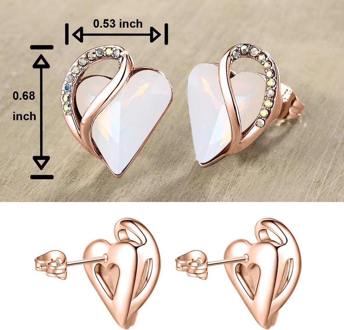 imageLeafael 18K Rose Gold Plated Love Heart Stud Earrings with Healing Stone Crystal Jewelry Gifts for WomenTransformation Healing Stone Opal White Crystal