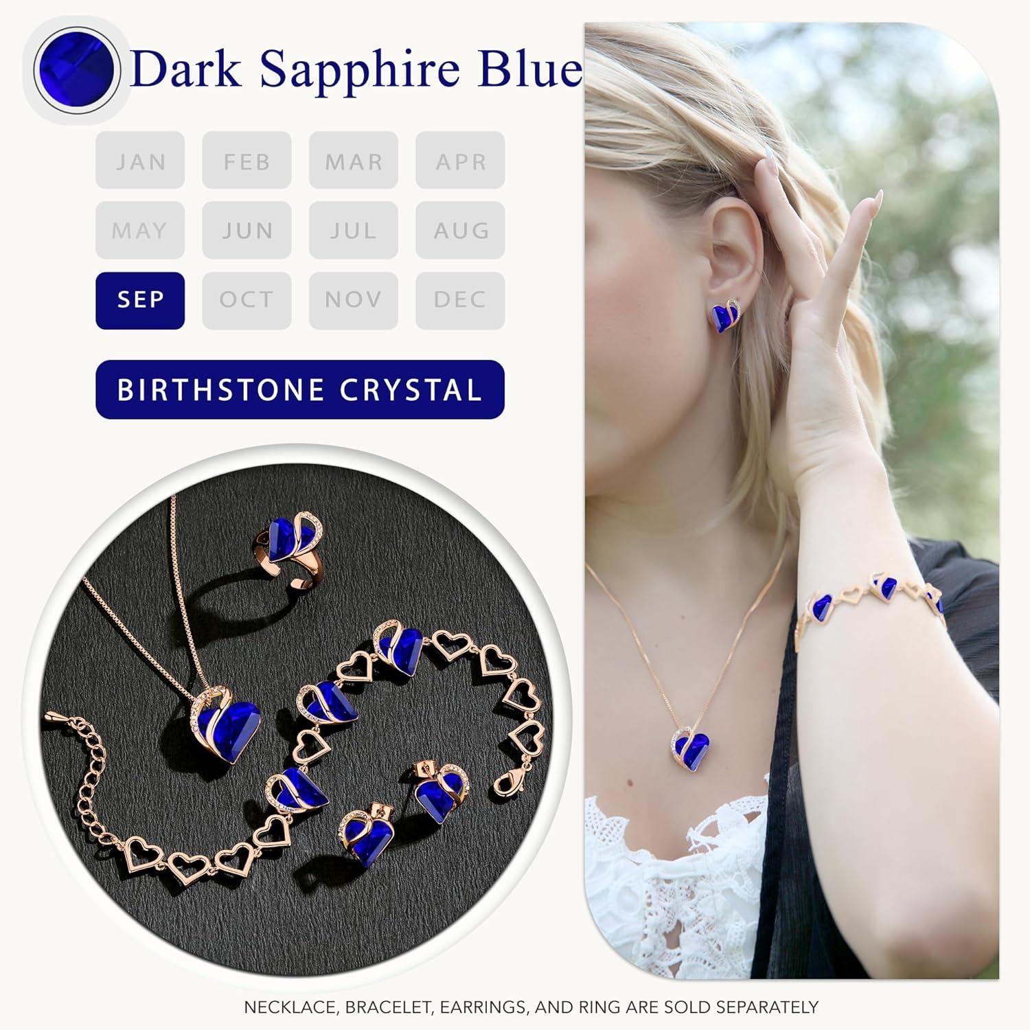 imageLeafael 18K Rose Gold Plated Love Heart Stud Earrings with Healing Stone Crystal Jewelry Gifts for WomenWisdom Healing Stone Cobalt Blue Crystal