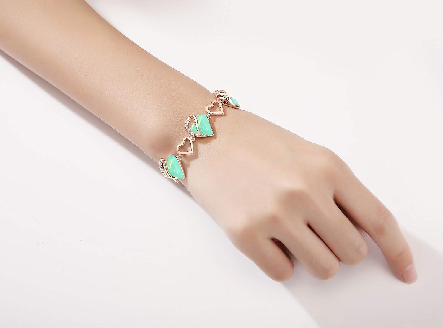 imageLeafael Infinity Love Crystal Heart Bundle Jewelry Set with Jade Opal Green Healing Stone Crystal for Luck Gifts for Women Necklace Earrings Bracelet 18K Rose Gold Plated