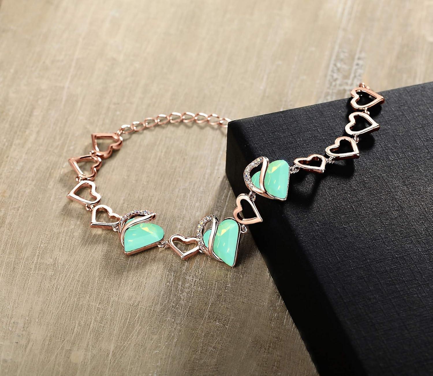 imageLeafael Infinity Love Crystal Heart Bundle Jewelry Set with Jade Opal Green Healing Stone Crystal for Luck Gifts for Women Necklace Earrings Bracelet 18K Rose Gold Plated