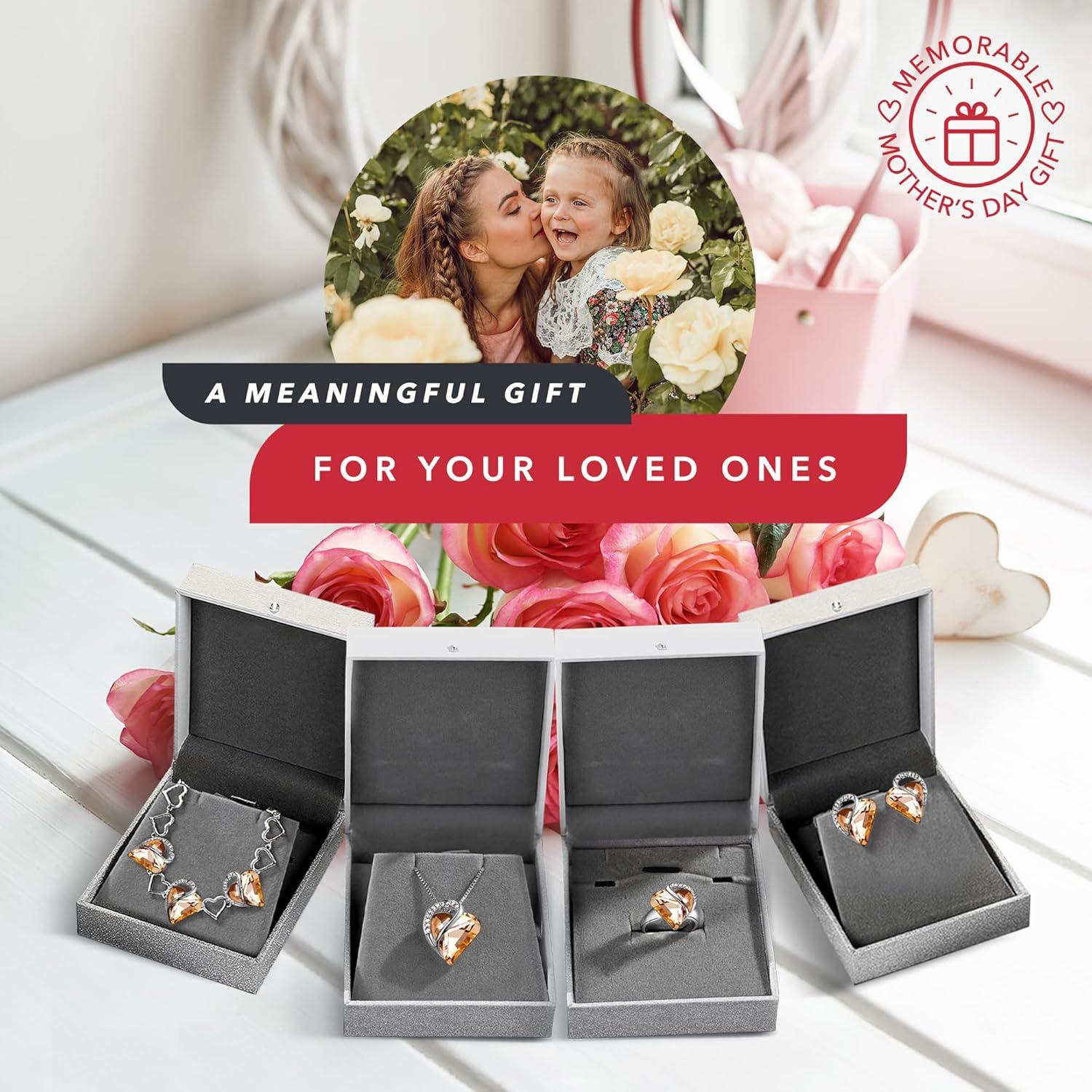 imageLeafael Infinity Love Heart Necklace Stud Earrings Bracelet and Ring Set Healing Stone for Energy Crystal Jewelry Silver Tone Gifts for Women Carnelian Orange