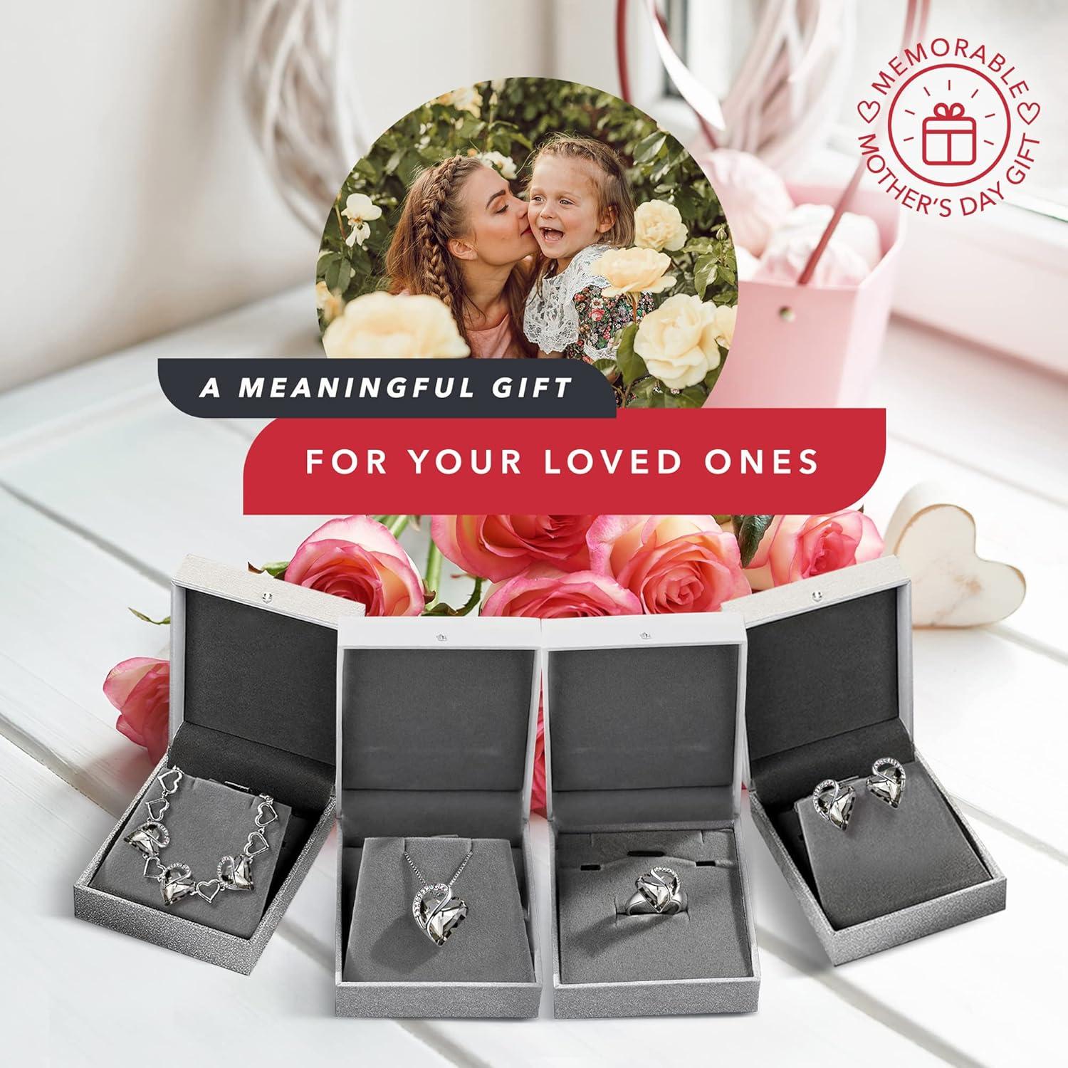 imageLeafael Infinity Love Heart Necklace Stud Earrings Bracelet and Ring Set Healing Stone for Protection Crystal Jewelry Silver Tone Bundle Gifts for Women Crystal Black