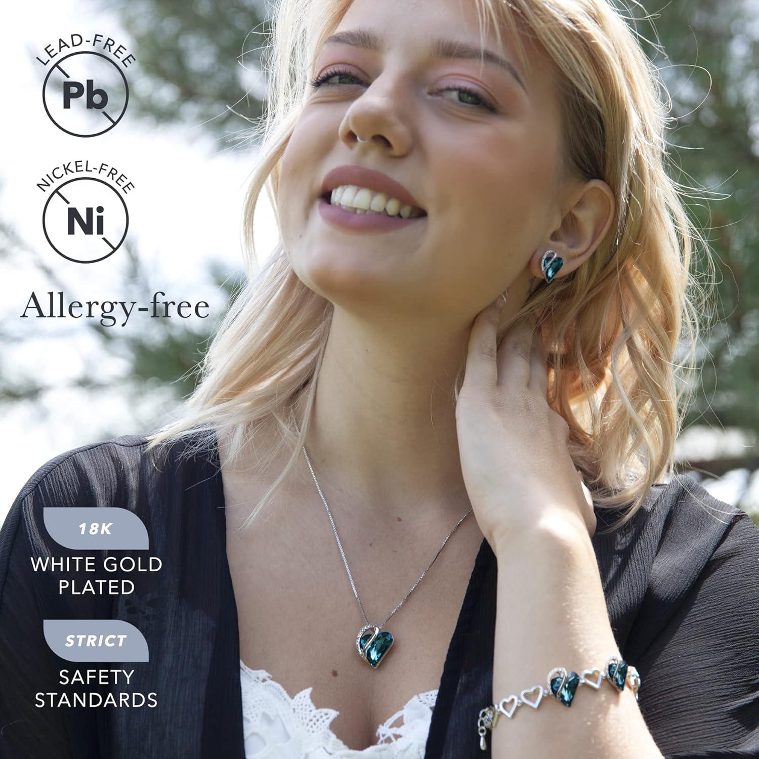 imageLeafael Infinity Love Heart Necklace Stud Earrings and Bracelet for Women December Birthstone Crystal Jewelry Silver Tone Gifts for Women Indicolite Zircon Blue