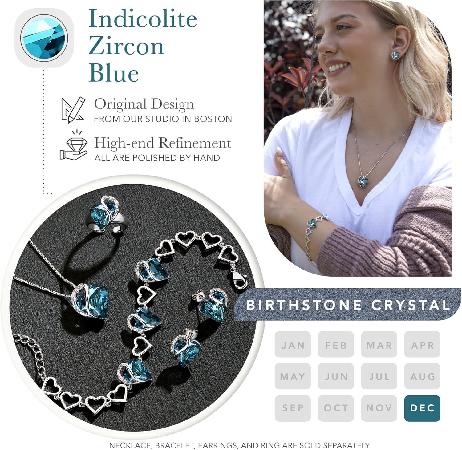 imageLeafael Infinity Love Heart Necklace Stud Earrings and Bracelet for Women December Birthstone Crystal Jewelry Silver Tone Gifts for Women Indicolite Zircon Blue