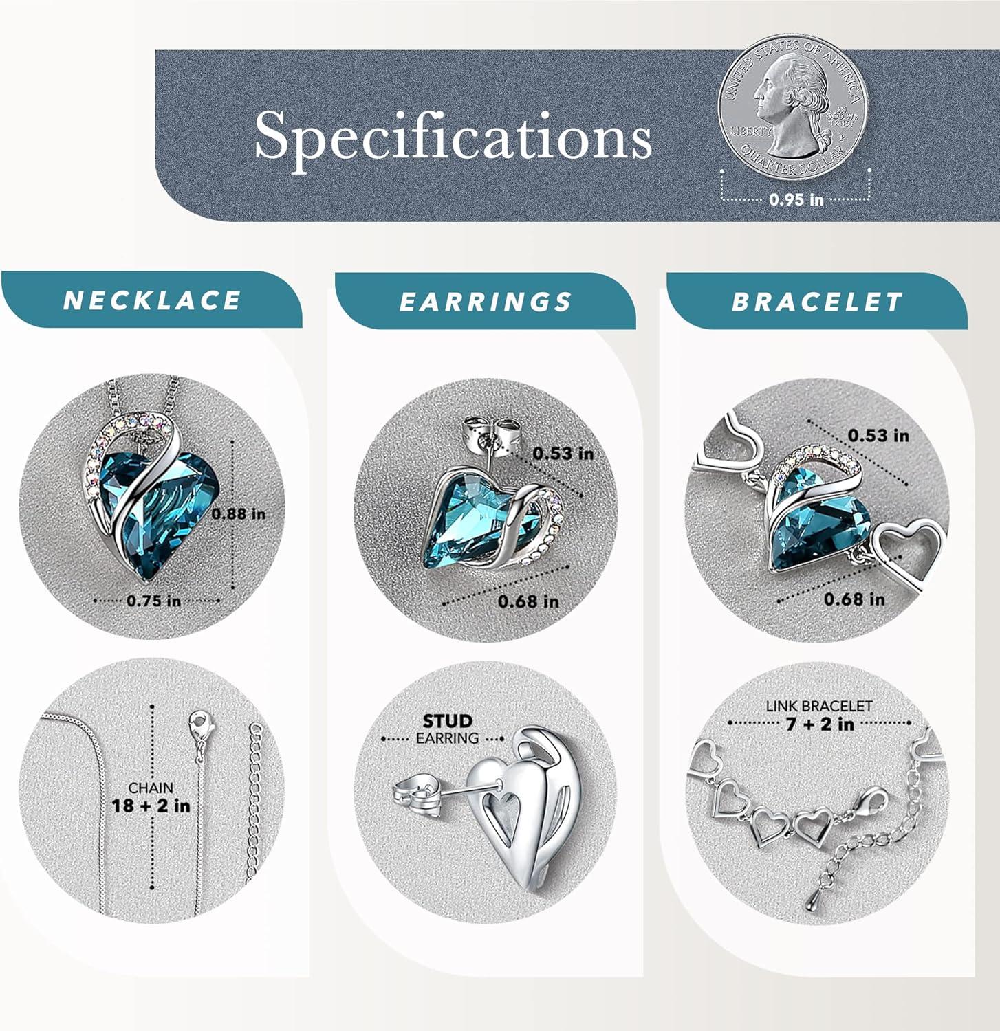 imageLeafael Infinity Love Heart Necklace Stud Earrings and Bracelet for Women December Birthstone Crystal Jewelry Silver Tone Gifts for Women Indicolite Zircon Blue