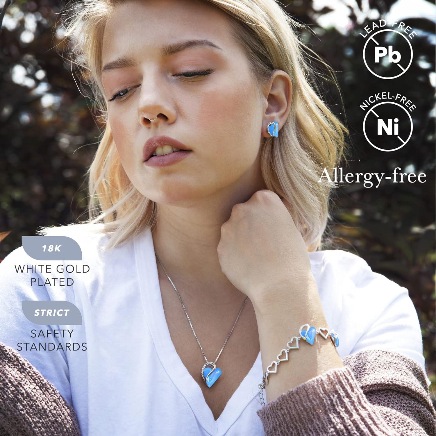 imageLeafael Infinity Love Heart Necklace Stud Earrings and Bracelet for Women Healing Stone for Communication Crystal Jewelry Silver Tone Gifts for Women Owyhee Opal Blue