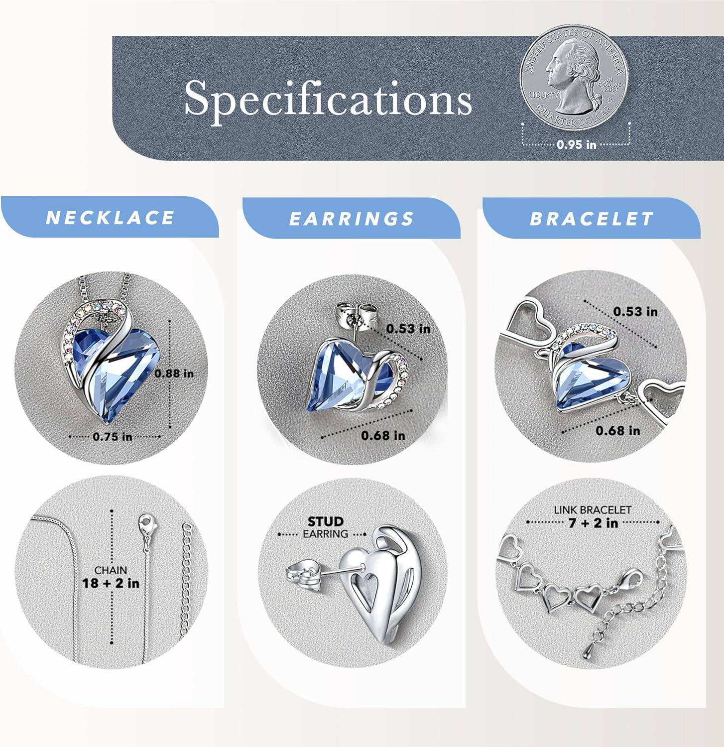 imageLeafael Infinity Love Heart Necklace Stud Earrings and Bracelet for Women March Birthstone Crystal Jewelry Silver Tone Gifts for Women Light Sapphire Blue