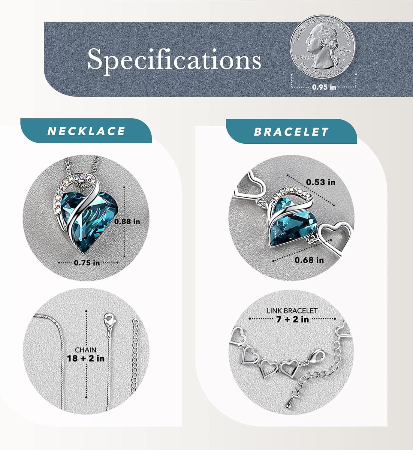 imageLeafael Infinity Love Heart Necklace and Bracelet for Women December Birthstone Crystal Jewelry Silver Tone Bundle Gifts for Women Indicolite Zircon Blue