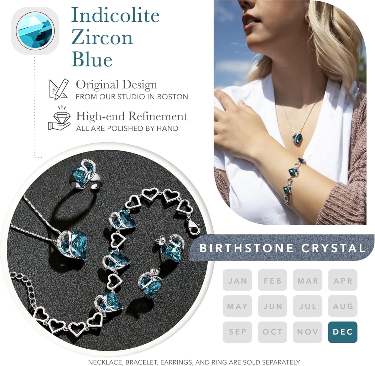 imageLeafael Infinity Love Heart Necklace and Bracelet for Women December Birthstone Crystal Jewelry Silver Tone Bundle Gifts for Women Indicolite Zircon Blue