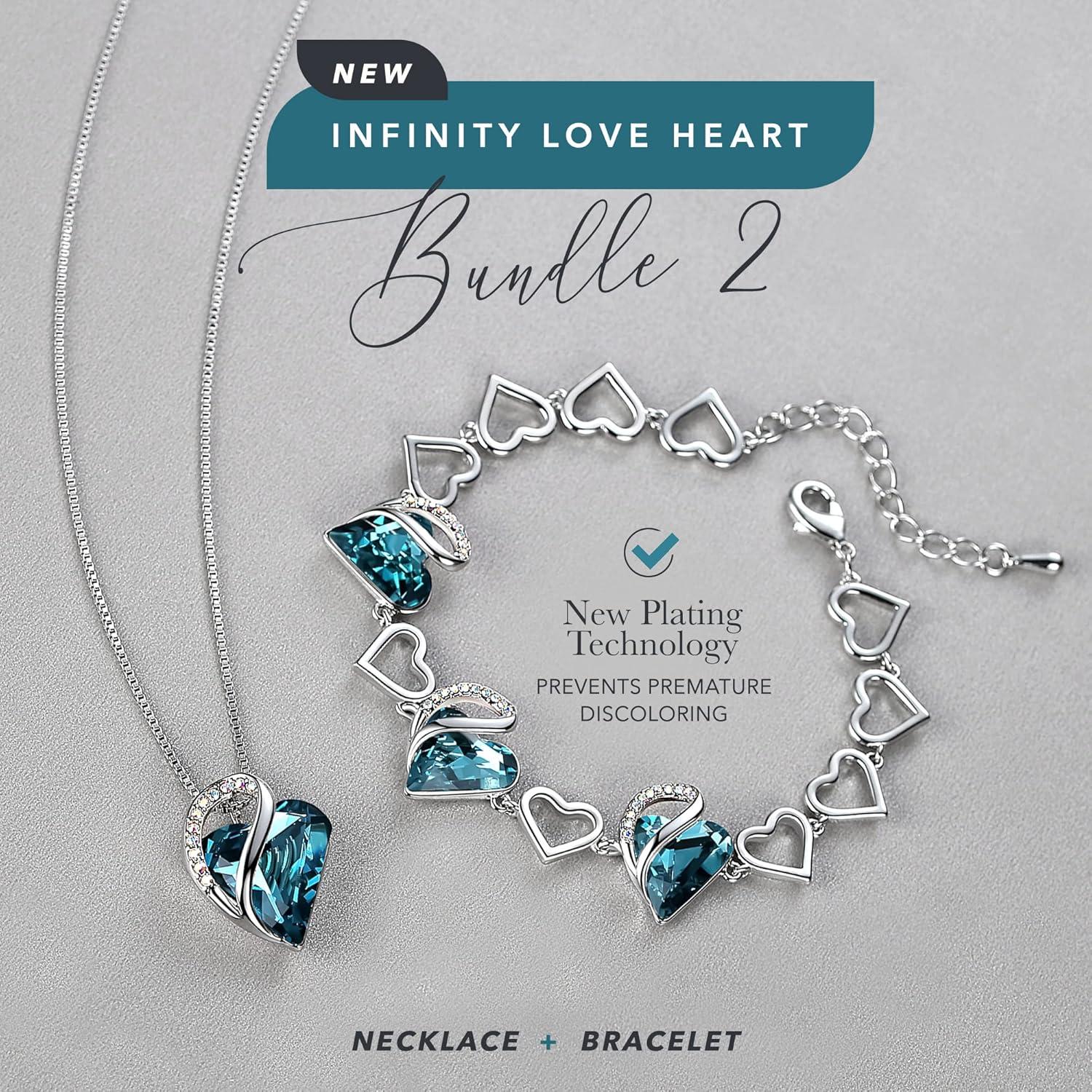 imageLeafael Infinity Love Heart Necklace and Bracelet for Women December Birthstone Crystal Jewelry Silver Tone Bundle Gifts for Women Indicolite Zircon Blue