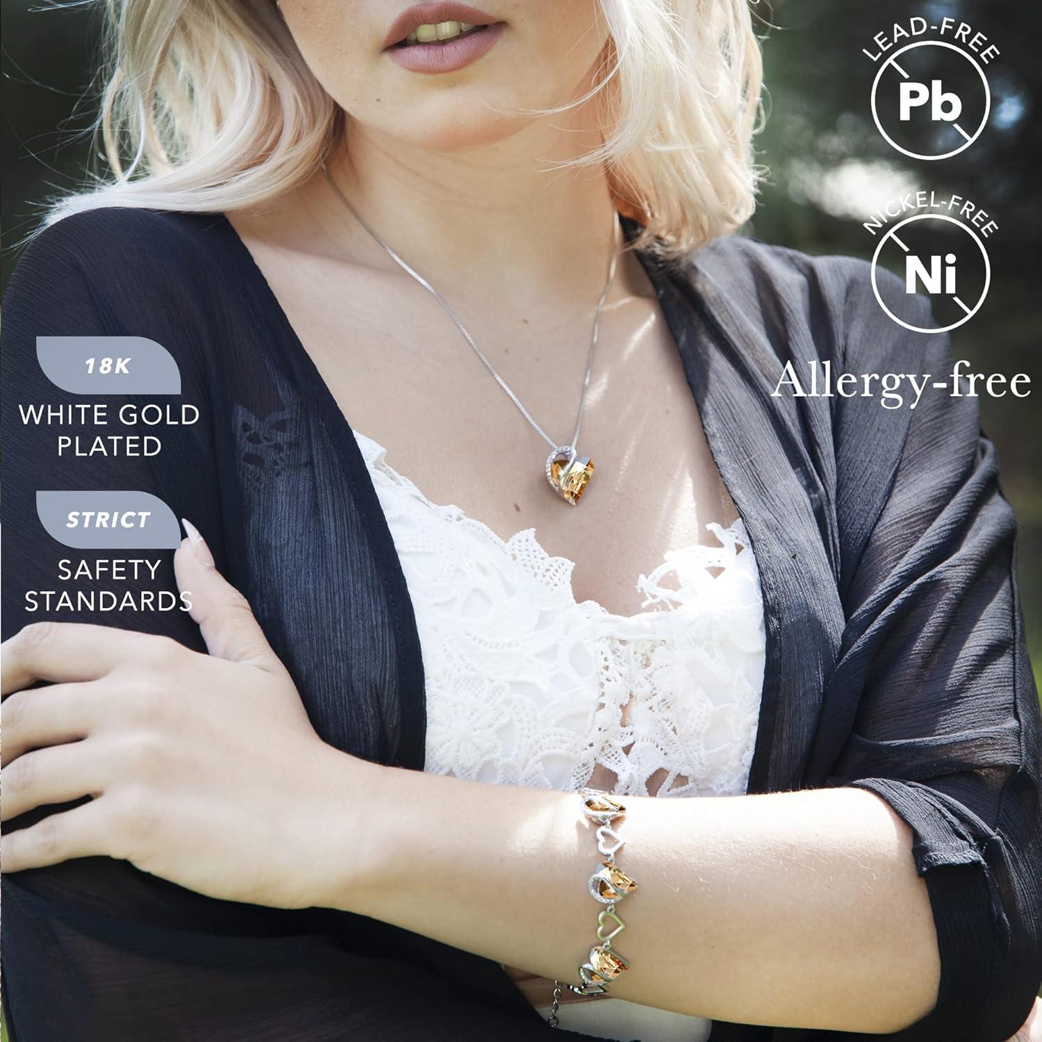 imageLeafael Infinity Love Heart Necklace and Bracelet for Women Healing Stone for Power Crystal Jewelry Silver Tone Bundle Gifts for Women Golden Yellow Shade