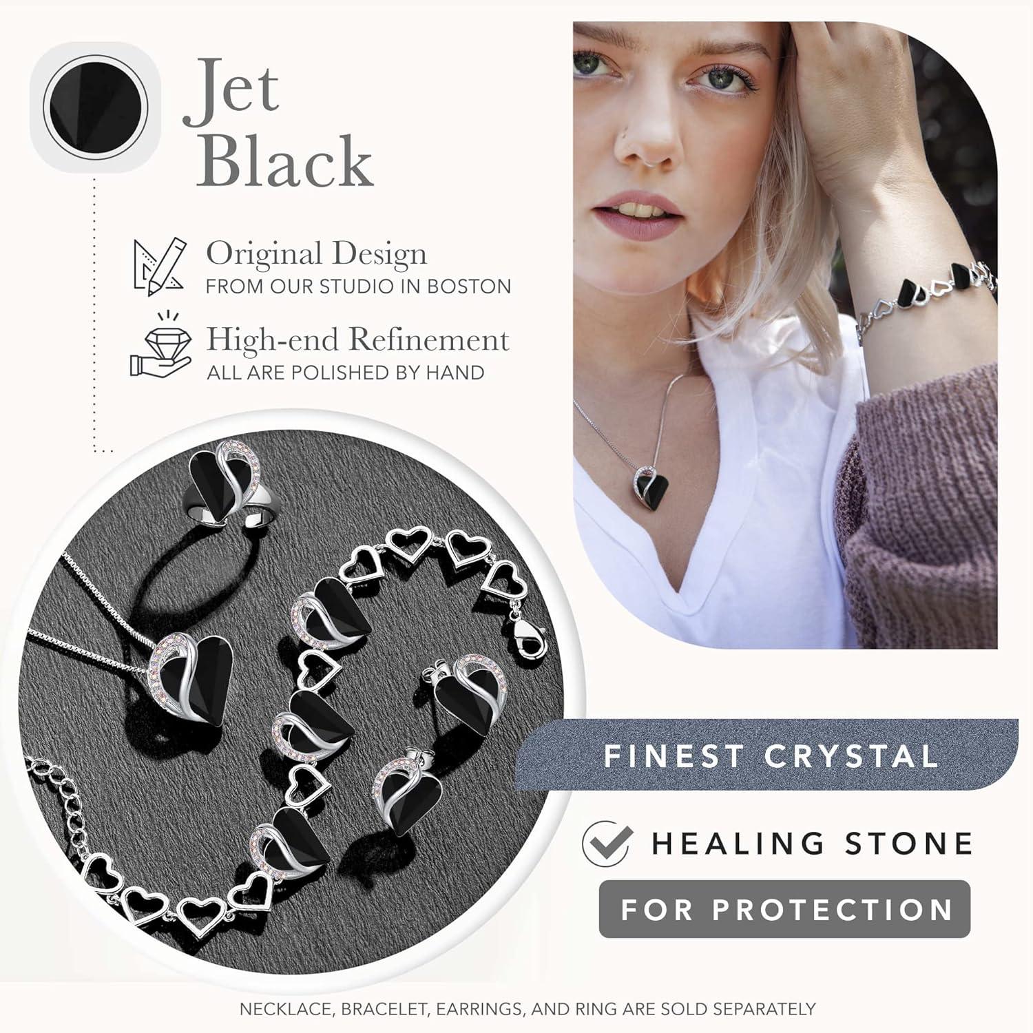 imageLeafael Infinity Love Heart Necklace and Bracelet for Women Healing Stone for Protection Crystal Jewelry Silver Tone Bundle Gifts for Women Jet Black