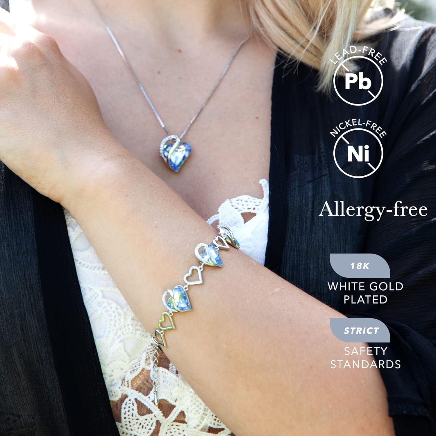 imageLeafael Infinity Love Heart Necklace and Bracelet for Women March Birthstone Crystal Jewelry Silver Tone Bundle Gifts for Women Light Sapphire Blue
